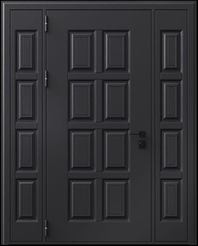 Входная термодверь с металлофиленкой, вставками по бокам и порошковым покрытием RAL 9004 (тип №1) Входная термодверь с металлофиленкой, вставками по бокам и порошковым покрытием RAL 9004 (тип №1)